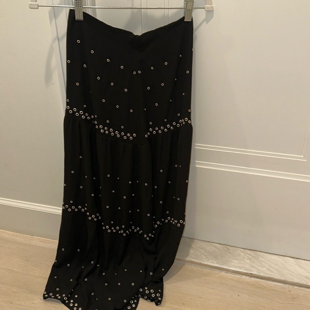 Modest black maxi skirt with silver grommets